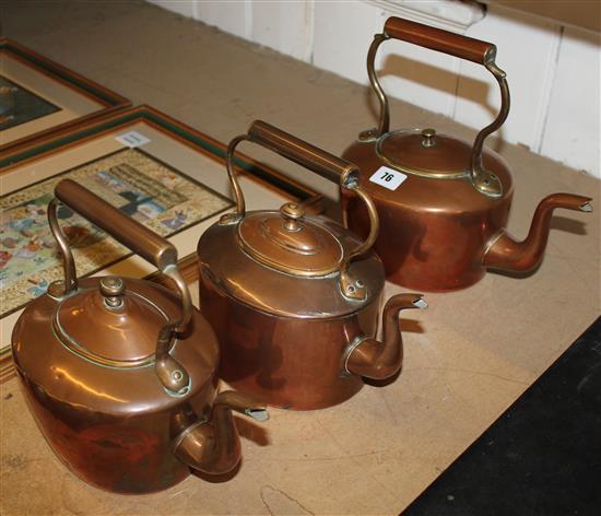 3 late Georgian copper kettles